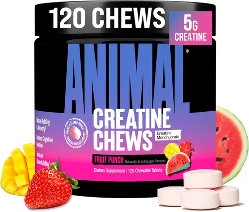 Masticables de creatina Animal - Tabletas de creatina monohidratada mejoradas con AstraGin para mejorar la absorción, sal marina para aumentar los