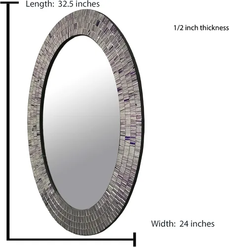 Miniatura 7 de Espejo decorativo tradicional de mosaico – 32 x 24 pulgadas de forma ovalada colgante azul espejo de pared
