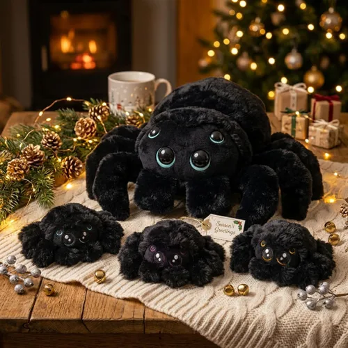 Miniatura 2 de Peluche de araña de peluche con sorpresa – Suave animal de peluche mamá araña con 3 arañas bebé en barriga con cremallera, juego para niños