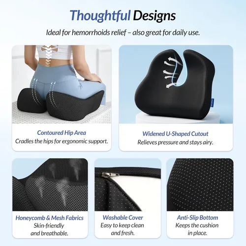 Miniatura 7 de ZIKEE Cojín de asiento grueso, almohada ergonómica de espuma viscoelástica para hemorroides para cadera, ciática, alivio de sentado prolongado