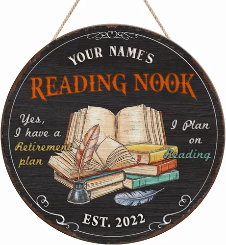 Miniatura 32 de Artsy Woodsy Letrero de madera de esquina de lectura personalizado (no tallado o neón), placa de pared, decoración de Book Nook Club Room Hideaway