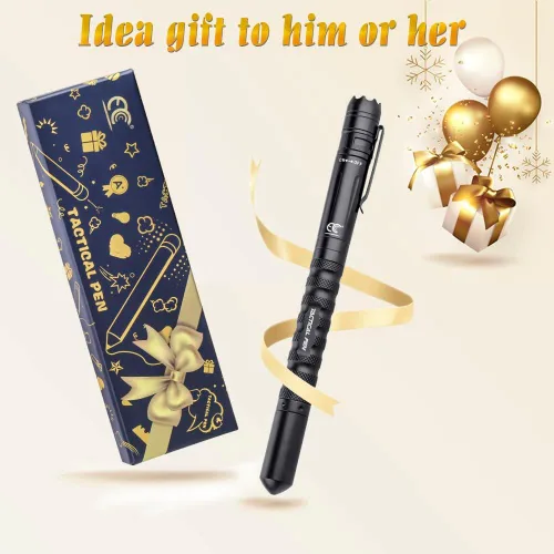Miniatura 5 de Pluma táctica profesional de autodefensa pluma con linterna LED incorporada, defensor de ADN y cortador de vidrio herramienta de supervivencia Negro