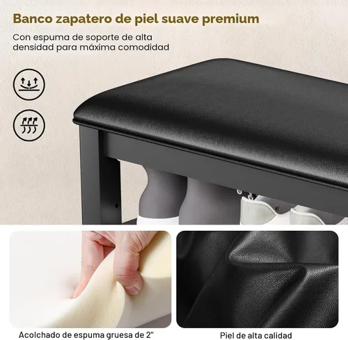 Miniatura 5 de Banco de almacenamiento de zapatos de entrada con cojín de cuero, banco organizador de zapatos para entrada, ideal para pasillos, puertas