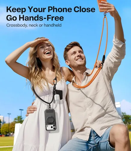 Miniatura 2 de TORRAS Cordón para teléfono con bucles colgantes, correa antirrobo ajustable para el cuello para iPhone 17 Pro, amigable con la piel, 2 lengüetas