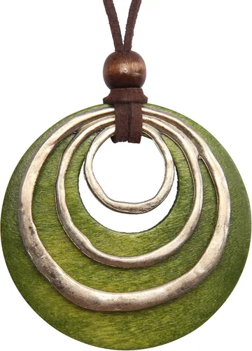 GelConnie Collar de cordón de cuero, cadena multicapa con colgante de madera, joyería vintage, bohemio, suéter largo para mujeres y hombres