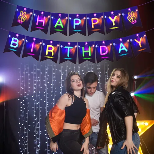 Miniatura 4 de Cartel de feliz cumpleaños brillante, decoración de fiesta brillante, letras que brillan en la oscuridad, suministros de fiesta temática para niños
