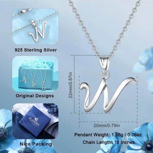 Miniatura 114 de EUDORA Collares de plata esterlina con inicial para mujer, regalos clásicos de 26 letras sin cuello para niñas, hermana, madre hija, cadena de 18