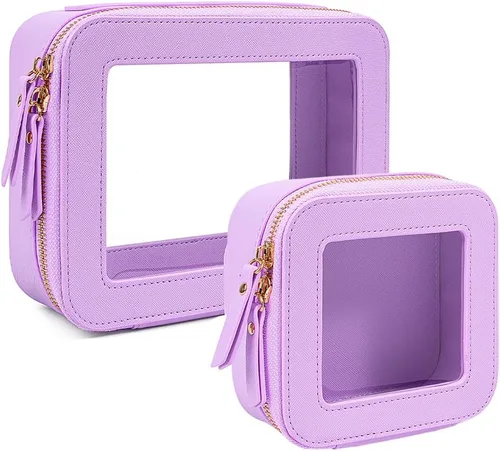 Miniatura 19 de Juego de bolsas de maquillaje transparentes de viaje, bolsa de cosméticos aprobada por la TSA con cremallera, bolsa de maquillaje portátil, bolsa