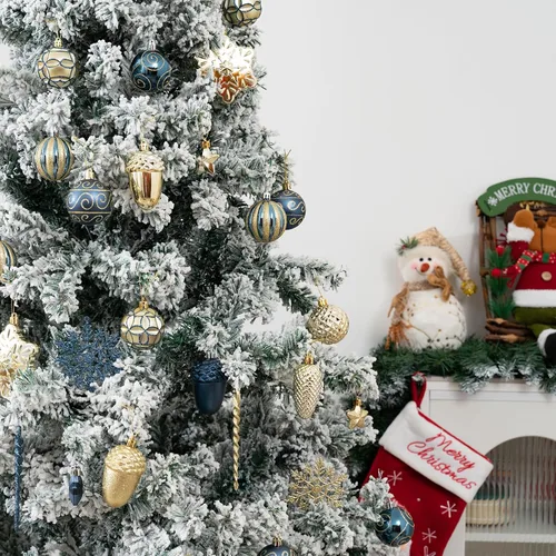 Miniatura 4 de Juego de 110 adornos de bolas de Navidad, adornos de Navidad surtidos azules y dorados para árbol de Navidad, bolas de plástico irrompibles