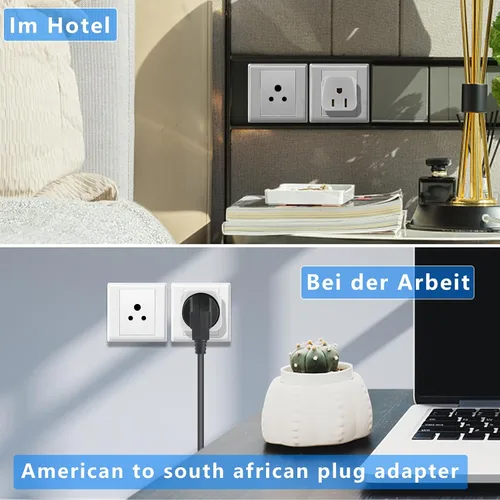 Miniatura 6 de Adaptador de enchufe de viaje de Sudáfrica, adaptador de enchufe de Sudáfrica, adaptador de enchufe de 3 clavijas seguro a tierra EE. UU. a