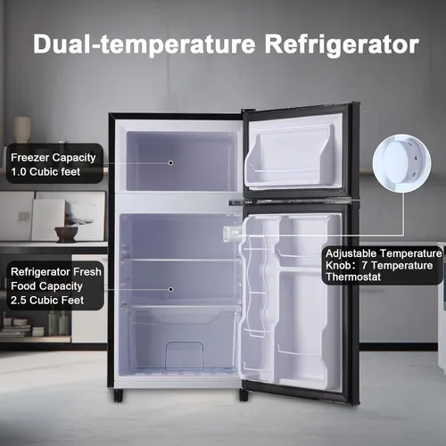 Miniatura 2 de WANAI - Refrigerador compacto de 3.5 pies cúbicos, diseño de 2 puertas, termostato ajustable, estantes ajustables y extraíbles, adecuado