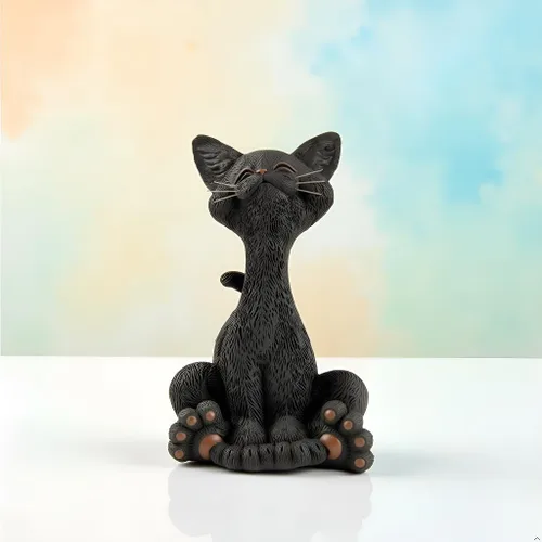 Miniatura 4 de JFSM INC. Figura de gato negro sonriente de 5 pulgadas, bonita estatua de gatito de resina para decoración del hogar u oficina, colección Happy Cat