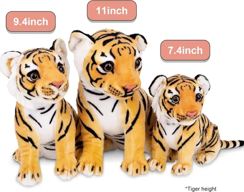 Miniatura 5 de Berry President Juguetes de peluche de tigre, juguetes de peluche de tigre sentado, peluche realista para niños y niñas (amarillo, 9.4 pulgadas)