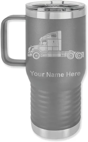 Miniatura 29 de LaserGram Taza de café aislada al vacío de 15 onzas, cabina de camión, grabado personalizado incluido (negro)