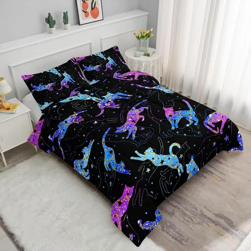 Miniatura 3 de Axolotl Juego de edredón de dibujos animados con diseño de gato de caricaturas, juego de ropa de cama con estampado de dibujos animados y escamas