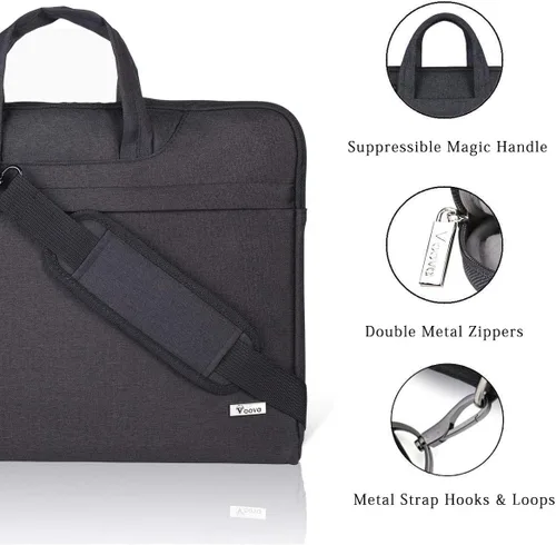 Miniatura 7 de Voova - Bolso de hombro para laptop de 14, 15, 15.6, 17, y 17.3 pulgadas, funda de transporte, maletín cruzado con correa Negro