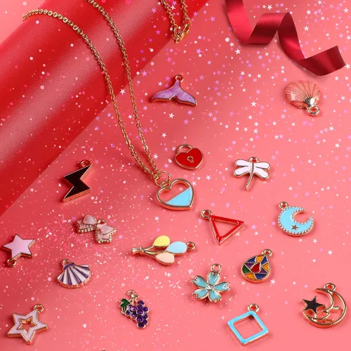 Miniatura 4 de SANNIX 220 dijes de pulsera chapados en oro surtidos esmaltados para collares, pulseras y aretes, dijes para manualidades y fabricación de joyas