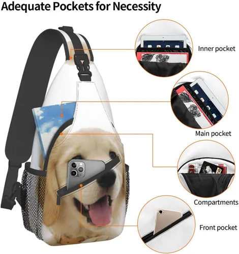 Miniatura 4 de PHIDOL Flower Gerbera - Mochila bandolera para hombre, bolsa de viaje para senderismo, bolsa de hombro cruzada., cachorros de golden retriever