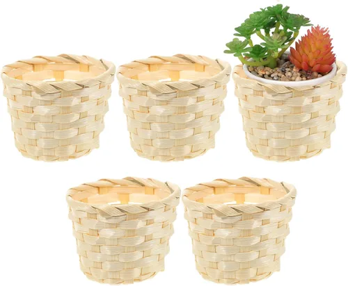 Miniatura 10 de 5 cestas pequeñas de bambú tejidas para recuerdos, cesta de mimbre pequeña de 3 pulgadas para manualidades, almacenamiento redondo en miniatura