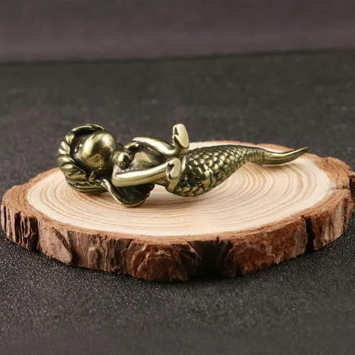 Miniatura 5 de Wwxuanke - 1 pieza de decoración de sirena de imitación de cobre macizo, figuras en miniatura de latón, decoración de escritorio, manualidades
