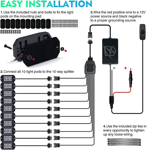 Miniatura 6 de Xprite - Kit de luces LED RGB bluetooth con controlador RF, luces neón multicolor intermitentes que sincronizan con la música para vehículos