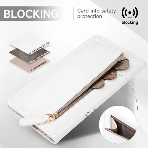 Miniatura 5 de KITEVIUN Cartera RFID para Mujeres Ultra Delgada Fina Cartera de Mujer Compacta Clutch Cartera Larga para Damas, 01-Blanco, Moderno