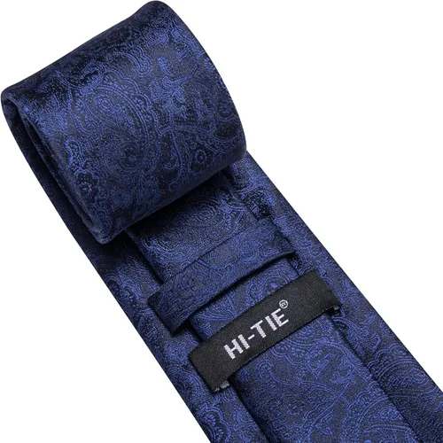 Miniatura 46 de Hi-Tie Corbatas de seda para hombre, diseño de cachemira a rayas, con bolsillo, gemelos cuadrados, conjunto formal de negocios