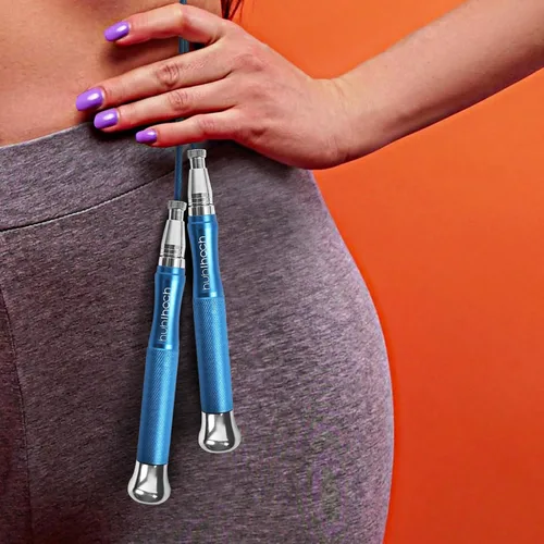 Miniatura 5 de Cuerda de saltar con peso de velocidad con mecanismo de bloqueo seguro, giro suave de 360°, asas antideslizantes con textura mate, cuenta con 2 Azul
