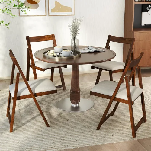 Miniatura 2 de GOFLAME Juego de 4 sillas plegables para comedor, sillas plegables con asiento acolchado y respaldo ergonómico, estructura de madera de goma, sillas