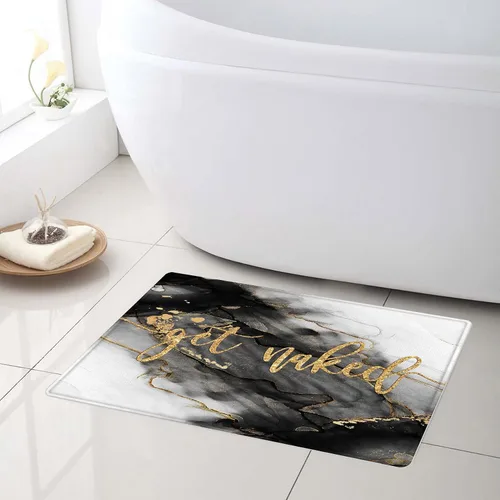 LB Alfombra de baño de mármol negro y dorado, con cita divertida, antideslizante, diseño geométrico abstracto, tapete de espuma viscoelástica, súper