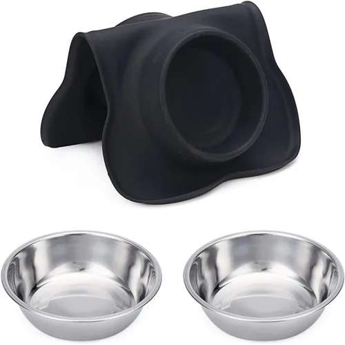 Miniatura 7 de Hubulk - Comedero doble de acero inoxidable con base de silicona antideslizante antiderrames y pala para alimento, para perros pequeños, medianos