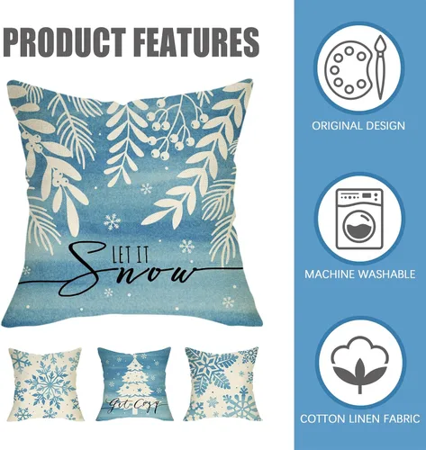 Miniatura 3 de Fahrendom Juego de 4 fundas de almohada decorativas con diseño de copo de nieve de invierno de 20 x 20 pulgadas, diseño de hojas de árbol de Navidad