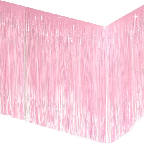 Miniatura 14 de allgala Paquete de 2 faldas de mesa de oropel rosa de 29 x 108 pulgadas con flecos metálicos para fiestas, eventos, desfiles, flotadores, decoración
