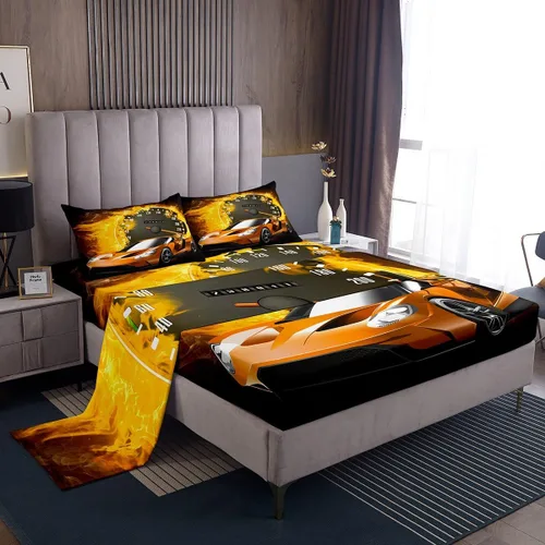 Miniatura 7 de Erosebridal Juego de ropa de cama para niños, sábanas kawaii con diseño de gato, tamaño individual, juego de cama de 3 piezas con 1 sábana bajera, 1