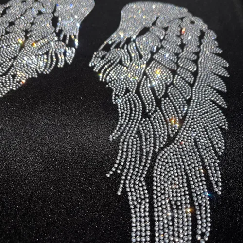 Miniatura 5 de Rhinestop - Alas de ángel de cristal transparente con diamantes de imitación, diseño de transferencia de calor, parche para planchar, diseños