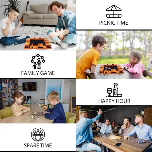 Miniatura 6 de TooyBing - Juego mejorado de dados Shut The Box para 1-4 jugadores, juego de mesa de madera para la familia para niños y adultos con 12 dados, juego