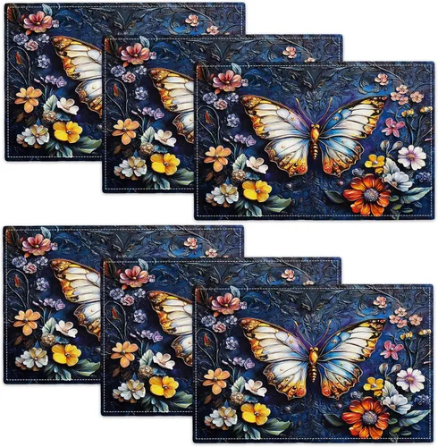 Miniatura 38 de Juego de 6 manteles individuales de girasol de granja, manteles individuales agradecidos bendecidos, manteles individuales rústicos de abeja