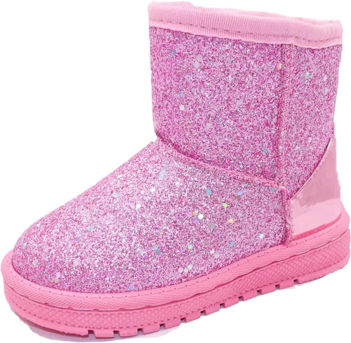 Botas de nieve Elcssuy para niñas, para niñas y niños, cálidas, con lentejuelas de invierno, cómodas, lindas botas de nieve con purpurina al aire