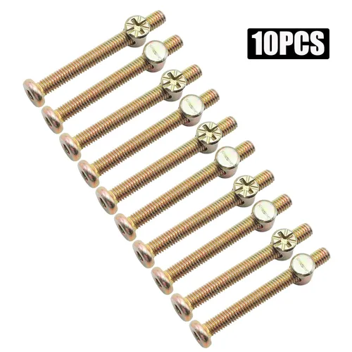 Miniatura 3 de Juego de 10 tornillos hexagonales de cabeza redonda plana M6 x 2.165 in, perfectos para accesorios de cama de madre y bebé, galvanizados para una