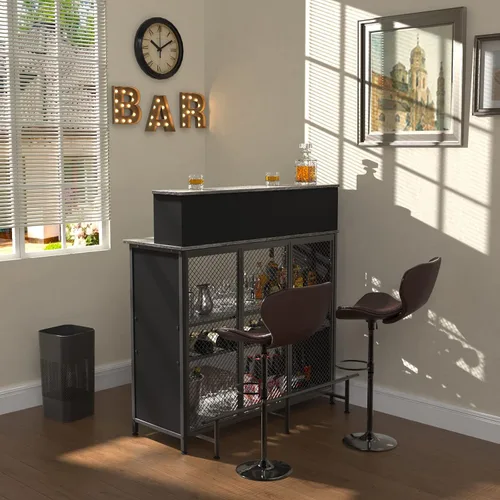 Miniatura 2 de GDLF Mueble de bar para el hogar, gabinete de licor con almacenamiento y reposapiés para bar de cocina en el hogar (gris)