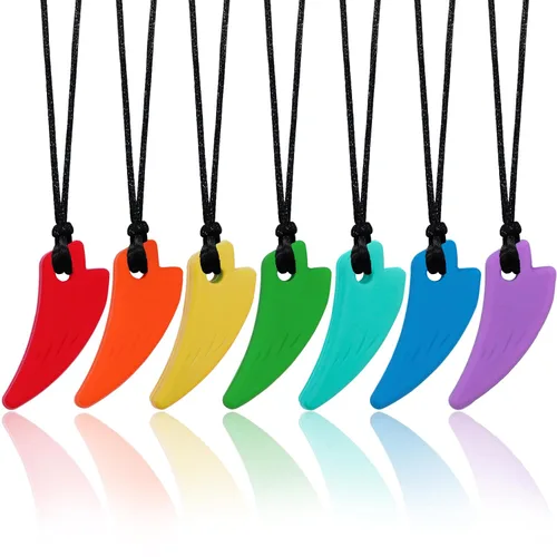Miniatura 8 de Collares masticables para niños sensoriales, paquete de 7 collares sensoriales para masticar para niños y niñas con autismo, TDAH, SPD, masticar