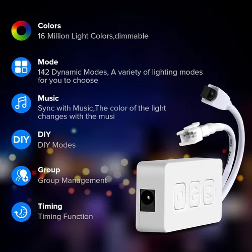 Miniatura 2 de SEZO WS2812B Controlador LED Bluetooth 600pixels/puerto SP611E Control de sincronización de música para WS2811 WS2812 SM16703 UCS1903 direccionable