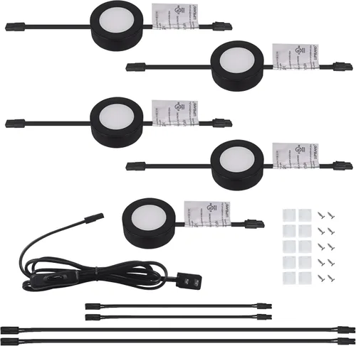 Miniatura 16 de LUMILAND Luces LED de disco con cable de 120 V (2.7Wx3) Plug-in iluminación blanco cálido, luz LED para gabinete para cocina, puede ser montaje