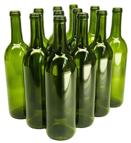 North Mountain Supply W5CG - Botella de cristal de 25.4 onzas líquidas para vino de Burdeos, acabado de corcho con fondo plano, caja de 12 unidades,