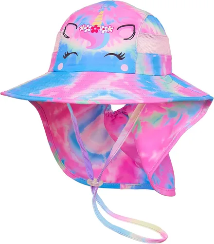 Miniatura 83 de Sombrero de sol para niños, protección UV, unicornio, verano, playa, jugar con ala ancha, solapa para el cuello para niñas y niños