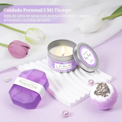Miniatura 7 de Regalos de cumpleaños para mujeres, cuidado personal, regalos de pronta recuperación, cesta de regalo de spa relajante de lavanda - paquete
