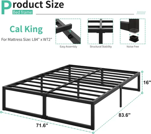 Miniatura 2 de Lutown-Teen - Base de cama de 16 pulgadas California King, sin necesidad de somier, plataforma metálica de alta resistencia para base de colchón