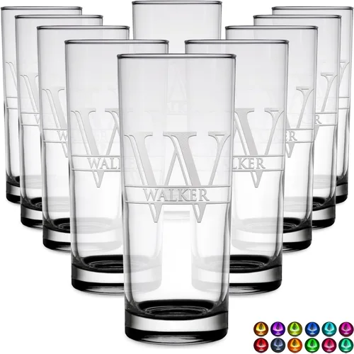 Miniatura 61 de Highball personalizado de 10.5 onzas con fondo negro, vaso Collins alto personalizado, cóctel de bebida mixta recta, inicial con nombre de regalo