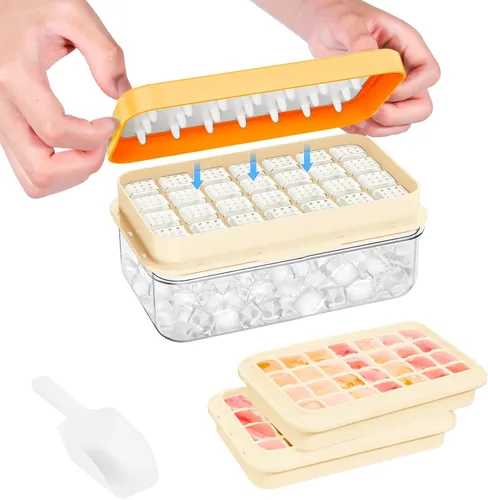 Miniatura 13 de Bandeja para cubitos de hielo con tapa y contenedor, 28 moldes para cubitos de hielo, bandejas de hielo para congelador, molde de bandeja