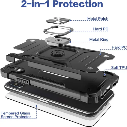 Miniatura 6 de Funda protectora ligera para iPhone Xs con protector de pantalla, absorción de golpes, resistente a prueba de caídas con soporte para automóvil